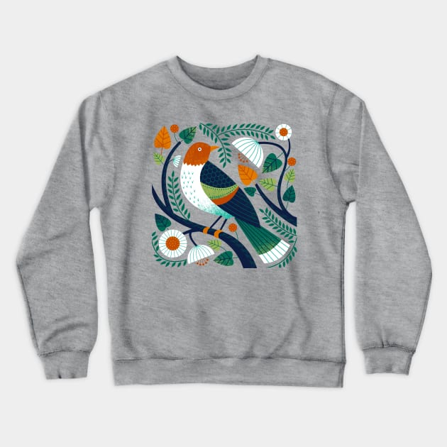 Birdie on a Branch Crewneck Sweatshirt by Lucie Rice Illustration and Design, LLC
